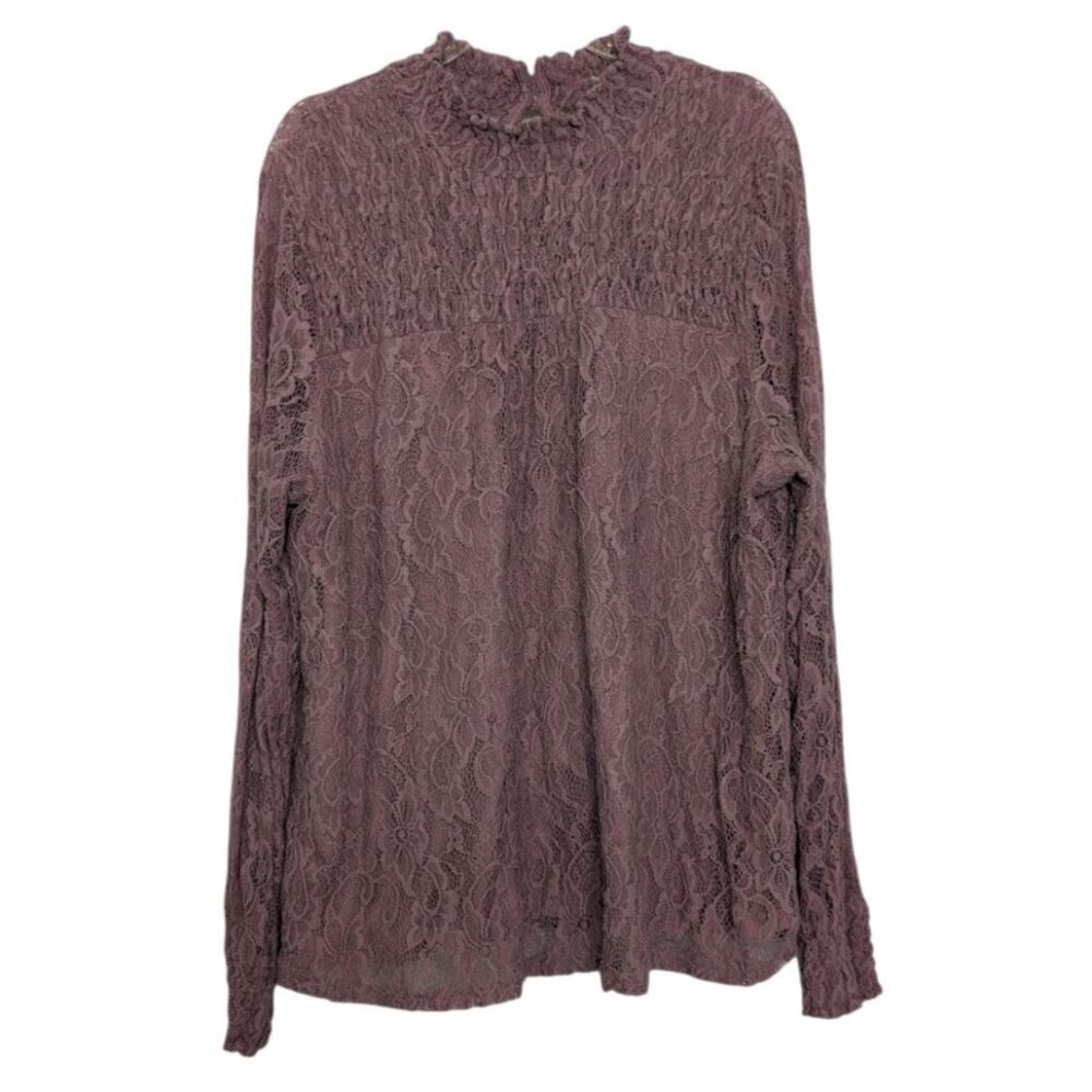 Cato Floral Lace Shirt Womens Size XL Dusty Pink Romantic Smocked Mock Neck